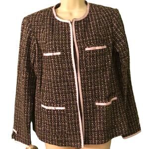 SA Denim  Tweed Blazer with Ribbon Trim Woman Size 6 Bows Office Pockets Y2K